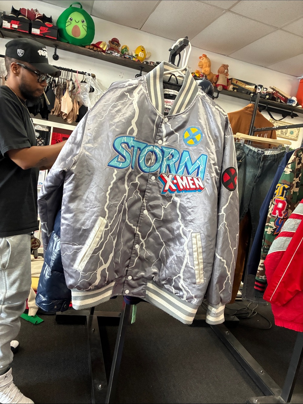 Rare Headgear Classics X-Men Storm Ororo Munroe Silver Satin Bomber Jacket Used